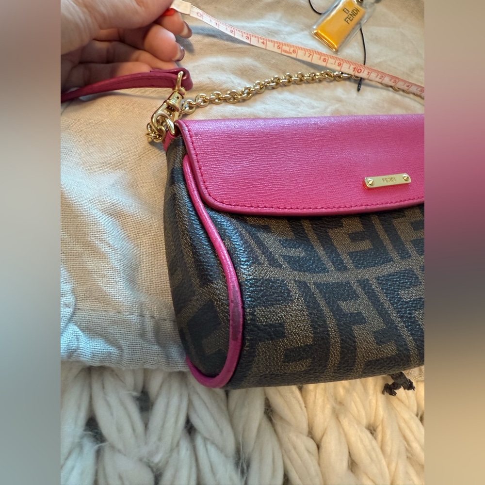 Authentic FENDI 2015 Zucca Pink cyclamin & Tobacco Mini Pouch wt boxtagsdustbag - Picture 14 of 17